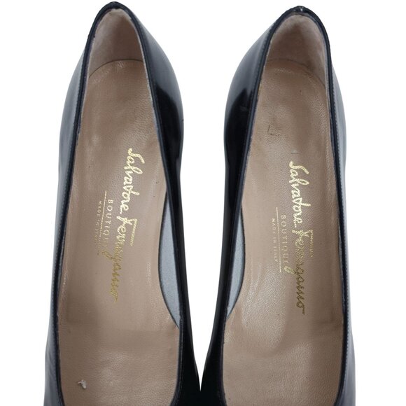 Vintage Salvatore Ferragamo Italy Womens 7B Black Leather Vara Bow Pumps Heels - Picture 6 of 11